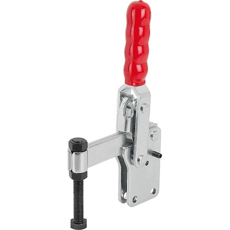 Kipp Toggle Clamp, Vertical Foot, Std, F1=2400, Fixed Clamp Spindle M08X50, Steel Zinc Plated K1244.02400